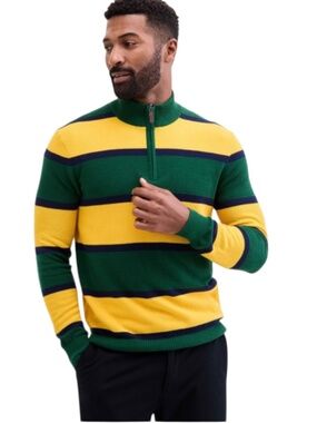Club Room Men's Quarter-Zip Sweater Yellow Finley Stripe Size XL -NWT